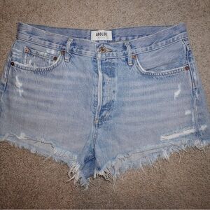 Agolde Light Wash Frayed Hem Denim Shorts